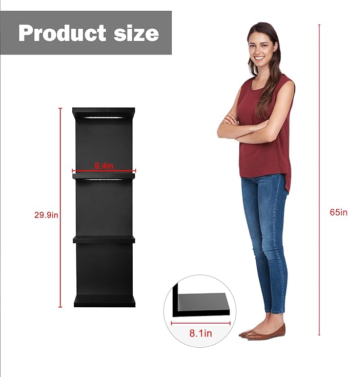 4-Tier Wall Shelf Unit with RGB Lights, Floating Lack Shelf for Home Decor, Wall Mounted Vertical Display Shelf for Bedroom Living Room Vanity, Black