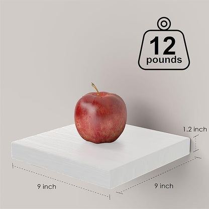 Small Floating Shelves for Wall - 9 Inch Square White Shelves for Bedroom, Living Room, Bathroom, Kitchen, Office Decor Set of 3,