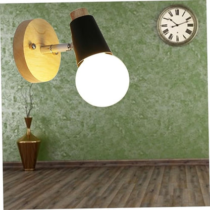 VOSAREA Minimalist Nordic Style Wall Lamp Black Solid Wood Wall Sconce Socket Modern Art Lighting Decor for Bedroom Living Room Staircase Bathroom
