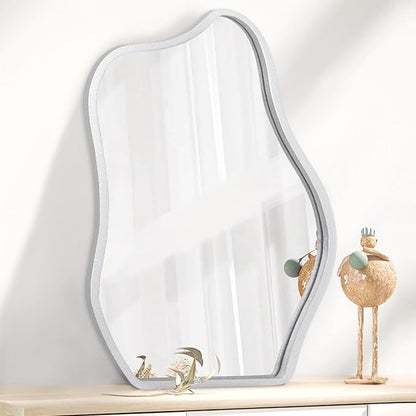 Modern Asymmetrical Mirror Unique Irregular Wooden Framed Mirror for Wall Hanging Mirror Artistic Cloud Shape Wall Mirror Decor Bathroom Bedroom Living Room Entryway Hallway Small