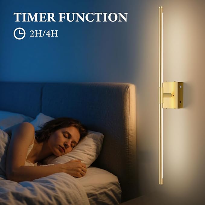 Wall Sconces Set of Two Battery Operated, Wireless USB Rechargeable Wall Lights with Remote, 8000mAh Dimmable LED 3 Color Dimmable Living Room for Bedroom,Hallway,Picture Lamp(30in Gold)