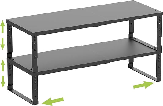 Expandable Cabinet Shelf Organizer Storage Spice Rack Shelves for Kitchen Stackable Adjustable Pantry Cupboard Bathroom Countertop Desktop(2Packs/Black/Large)