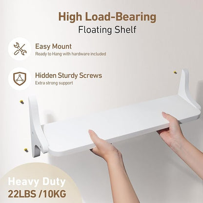 Wooden Floating Shelves for Wall, 23.6" W x 6" D x 0.8" H Large Wall Shelves, Hanging Storage Shelf with Sturdy Brackets for Living Room, Kitchen, Bathroom, Bedroom Decor, White, 2 Packs