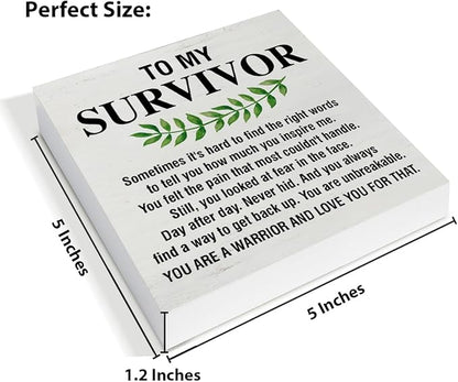 Inspirational Gift for Cancer Survivor, Cancer Survivor Gifts for Men Women Christian, Get Well Soon Gift, Cheer up Gifts, You Are a Warrior Wooden Sign Desk Table Shelf Decor 5 x 5 Inches