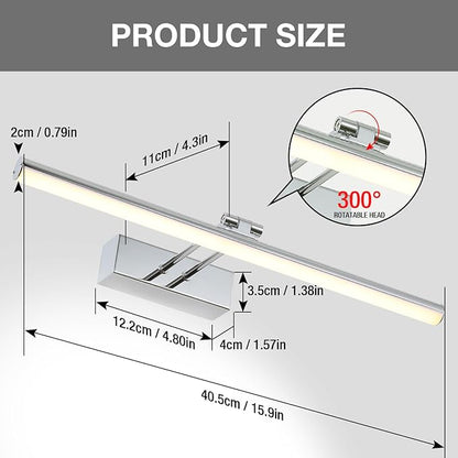 Battery Picture Light, 16 inch Wireless Picture Light for Painting with Remote,Full Metal Rechargeable Art Light,Wall Sconce Display Lighting for Portrait, Photo Frame,Gallery, (Chrome)