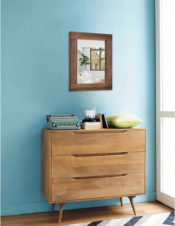 Wood Mirror Rectangular Framed Rustic Vintage Mirrors Decor Farmhouse Bedroom Bathroom Mirror for Dressing Table Entrance Small 16