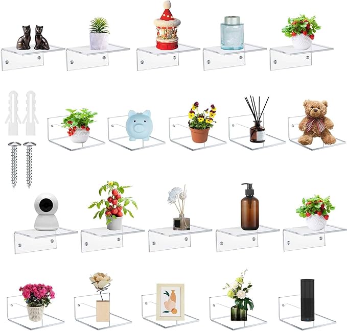 Juexica Small Acrylic Floating Shelves for Wall Adhesive Wall Mounted Shelves for Bathroom, Bedroom, Living Room, Office