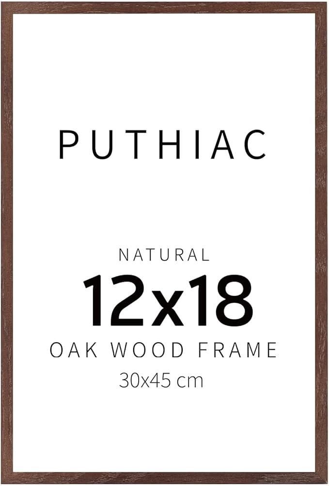 puthiac 12x18 Solid Oak Wood Picture Frame, Fits 8x12 with Mat or 12x18 Without Mat, Wall Display Only, Vertical or Horizontal, Plexi Front, 1 Pack, Walnut