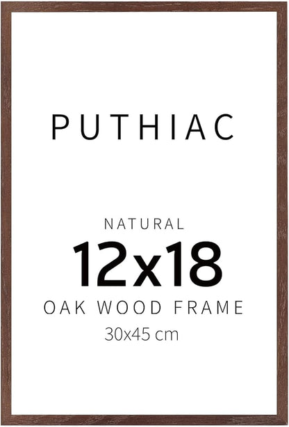 puthiac 12x18 Solid Oak Wood Picture Frame, Fits 8x12 with Mat or 12x18 Without Mat, Wall Display Only, Vertical or Horizontal, Plexi Front, 1 Pack, Walnut