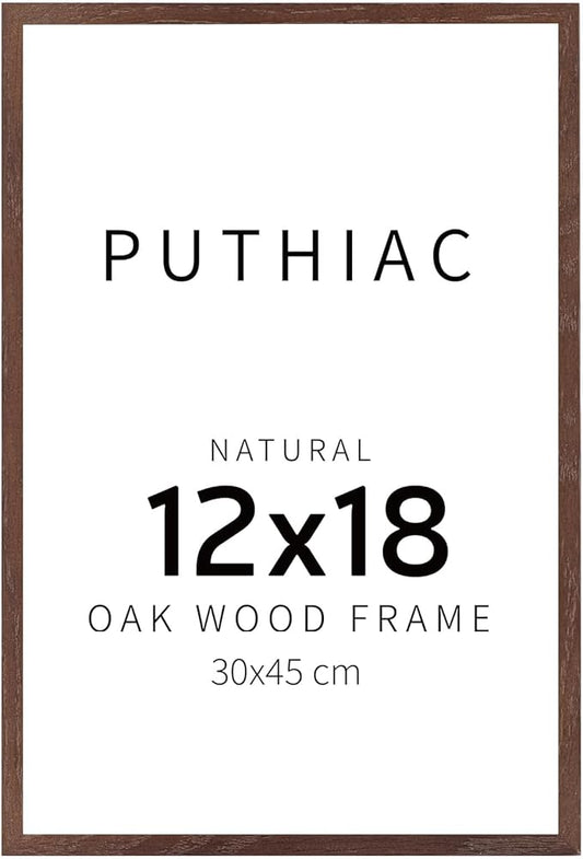 puthiac 12x18 Solid Oak Wood Picture Frame, Fits 8x12 with Mat or 12x18 Without Mat, Wall Display Only, Vertical or Horizontal, Plexi Front, 1 Pack, Walnut