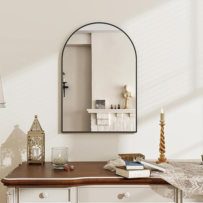 16x24 Arch Wall Mirror, Black Bathroom Mirrors for Over Sink, Metal Frame Wall Decor for Entryway, Bedroom, Living Room