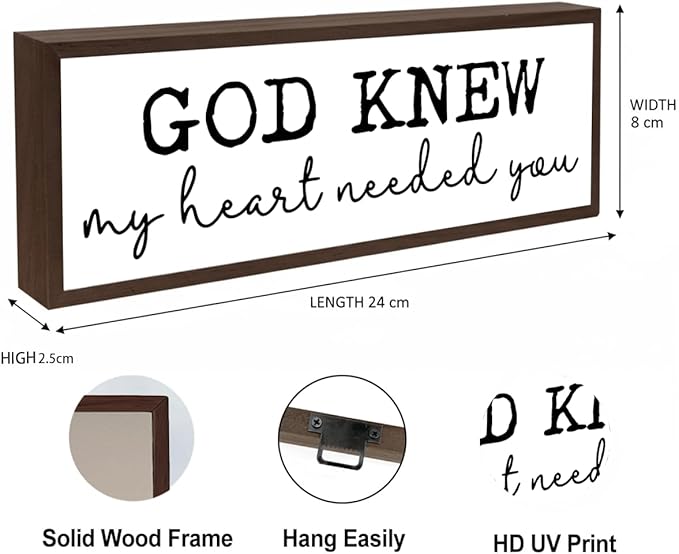God Knew My Heart Needed You Sign, Christian Wood Sign, Decorative Wooden Box Signs, Religious Home Decor, Wedding Wood Decoration, Modern Farmhouse Tabletop Decors 17.8x4x1.2 inches