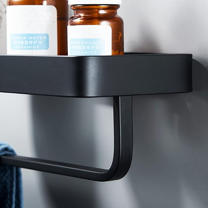15.7" Bathroom Wall Shelf, Black Shower Caddy Shelves with Tempered Glass, Bathroom Shelves Wall Mounted, Rectangle Glass Shelf for Shower Organization and Storage (1 Tier)
