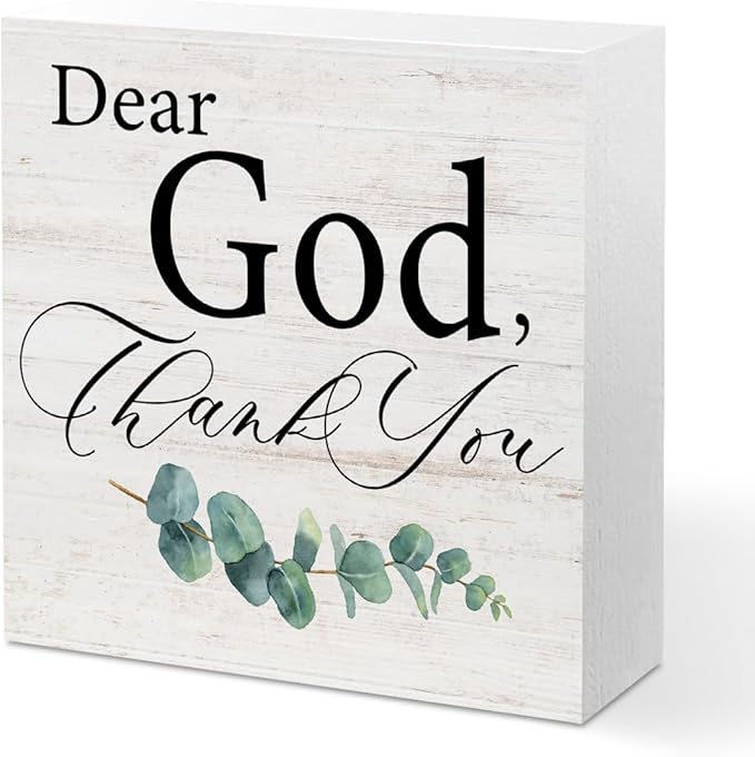 Thank You God Gifts for Women Men, Dear God Thank You, Religious Rustic Wood Box Sign, Christian Gifts for Friends Family, Shelf Living Room Table Decor, Boho Office Decorative Signs for Home Office