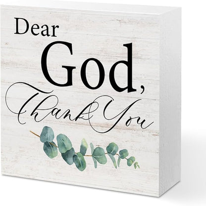 Thank You God Gifts for Women Men, Dear God Thank You, Religious Rustic Wood Box Sign, Christian Gifts for Friends Family, Shelf Living Room Table Decor, Boho Office Decorative Signs for Home Office