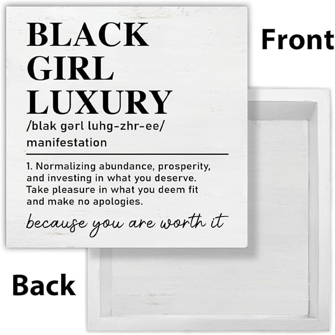 TSUYAWU Black Girl Luxury Definition Wooden Sign Motivational Decor for Home Office Bedroom, 5 x 5 Inches