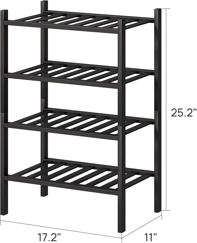 Black Small Shoe Rack for Entryway, 4-Tier Bamboo Shoe Organizer for Hallway Closet, Free Standing Shoe Racks for Indoor Outdoor