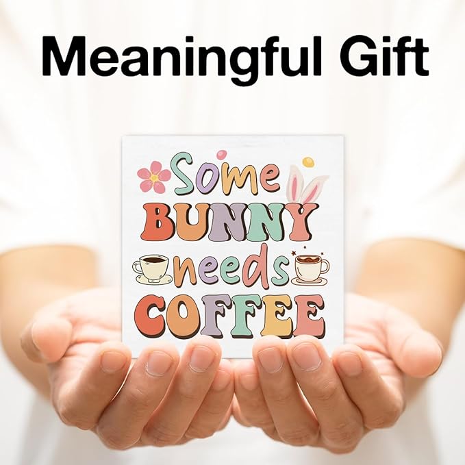 Easter Decor - Easter Decorations for Home - Some Bunny Needs Coffee Wooden Sign Home Living Room Kitchen Coffee Bar Table Shelf Desk Decor 5×5 Inches