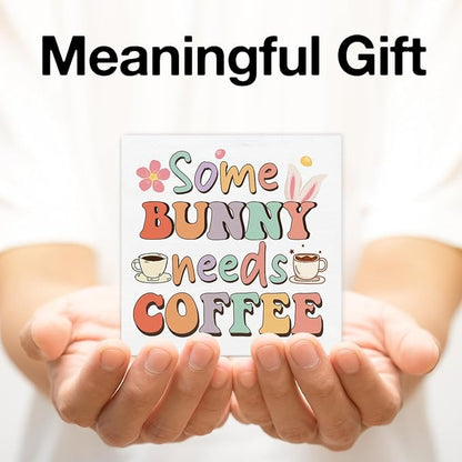 Easter Decor - Easter Decorations for Home - Some Bunny Needs Coffee Wooden Sign Home Living Room Kitchen Coffee Bar Table Shelf Desk Decor 5×5 Inches