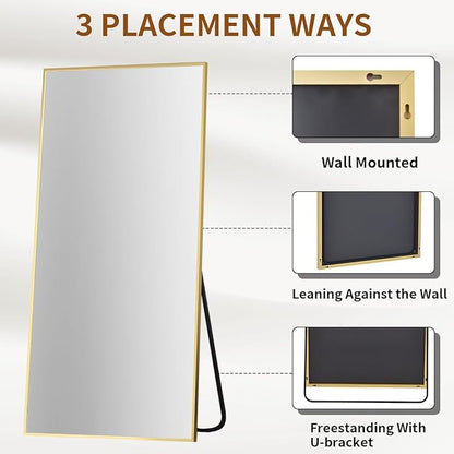 VooBang Large Full Length Mirror 78" x 35" - Shatterproof Floor Full Body Mirror with Aluminum Alloy Frame, Freestanding, Hanging, or Wall-Leaning, for Bedroom, Living Room, Dressing Room, Gold