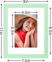 Vittanly 8x10 Picture Frames Set of 9, Shatter Resistant Plexiglass, Display 5x7 Pictures with Mat or 8x10 without Mat, Photo Frames for Wall or Tabletop, Engineered Wood, Light Green