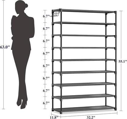 Kitsure Shoe Rack - 9-Tier Shoe Organizer, Shoe Rack for Closet, Entryway, Bedroom, Easy- Assembly Storage Shelf with Side Handles, 32.2" Wide - 10 Tiers, Black