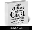 I Can Do All Things Through Bible Verse Artwork Wood Box Sign Rustic Farmhouse Style Philippians 4 : 13 Christian Wood Block Plaque 5 X 5 Inches Home Office Desk Sign Decor for Presents