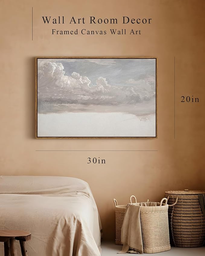 InSimSea Framed Canvas Wall Art Vintage Decor, Home Decor Classical Oil Painting Cloud Study Large Decorations for Living Room, Wall Art for Bedroom Bathroom Gallery, 20