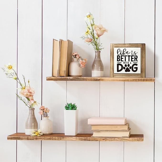 Wooden Dog Sign - Life, Box, Pet, Quotes; Cute Farmhouse Decor for Dog Lovers & Moms
