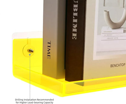 Floating Shelves for Wall Acrylic Wall Shelves for Bedroom Bathroom Living Room Kitchen 16.5X5.5'', Pack of 2, Neon Yellow