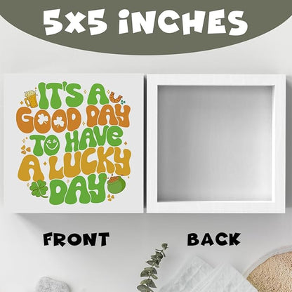 It's A Good Day to Have A Lucky Day Funny St Patricks Day Shamrock Decor Desk Decor Wooden Box Sign St Patricks Day Decorations Irish Blessing Wood Block Plaque Box Sign for Home Decoration