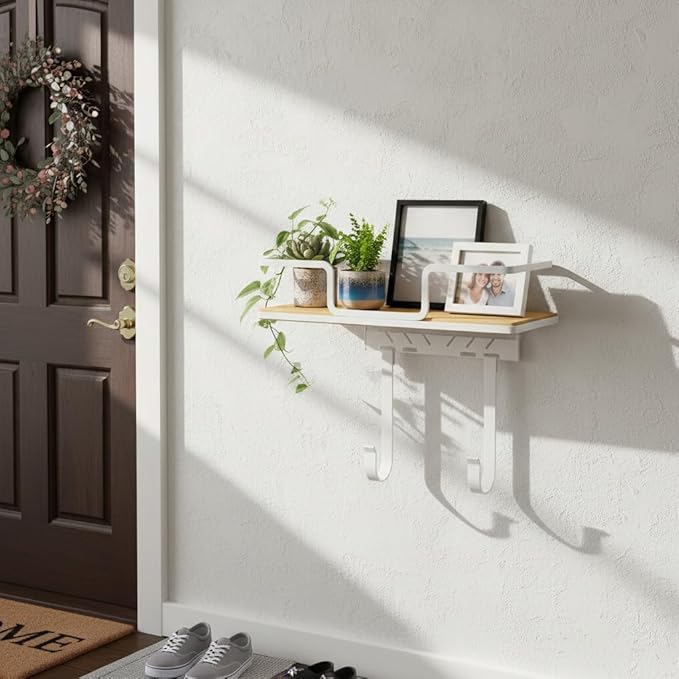 efluky Floating Shelves Wall Mounted, Metal Storage Rack for Wall Room Decor, Hanging Shelf for Bathroom, Bedroom, Living Room & Kitchen, White