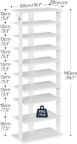 HOOBRO 10 Tiers Vertical Shoe Rack, Wooden Shoe Storage Organizer with Hooks, Narrow Shoe Tower for 20 Pairs, Space Saving, for Entryway, Living Room, Bedroom, White WT140XJ01