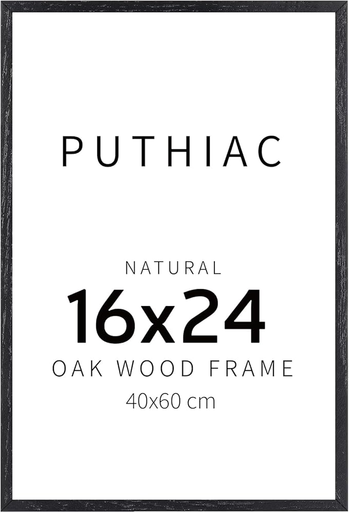 puthiac 16x24 Solid Oak Wood Picture Frame, No Mat, Wall Display Only, Vertical or Horizontal, Plexi Front, 1 Pack, Black