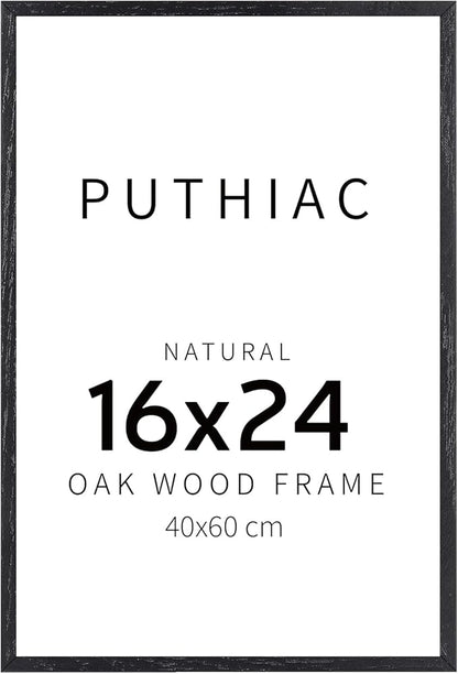 puthiac 16x24 Solid Oak Wood Picture Frame, No Mat, Wall Display Only, Vertical or Horizontal, Plexi Front, 1 Pack, Black