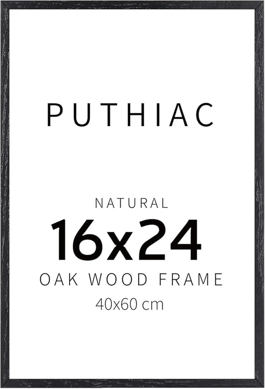 puthiac 16x24 Solid Oak Wood Picture Frame, No Mat, Wall Display Only, Vertical or Horizontal, Plexi Front, 1 Pack, Black