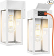 2 Pack Porch Lights Outdoor Wall Sconce, Outdoor Light with GFCI Outlet, Waterproof Exterior Wall Lantern Light Fixtures, Anti-Rust Wall Lamp with Clear Glass for Patio Doorway Garage- White