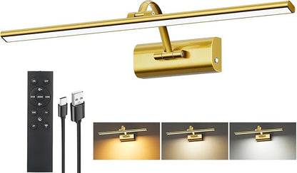 Picture Lights for Wall, 8000mAh Rechargeable Battery Operated Picture Light with Remote, 23.6" Dimmable 3 Colors Wireless Art Lighting for Paintings Picture Frame Gallery Dartboard, Brass