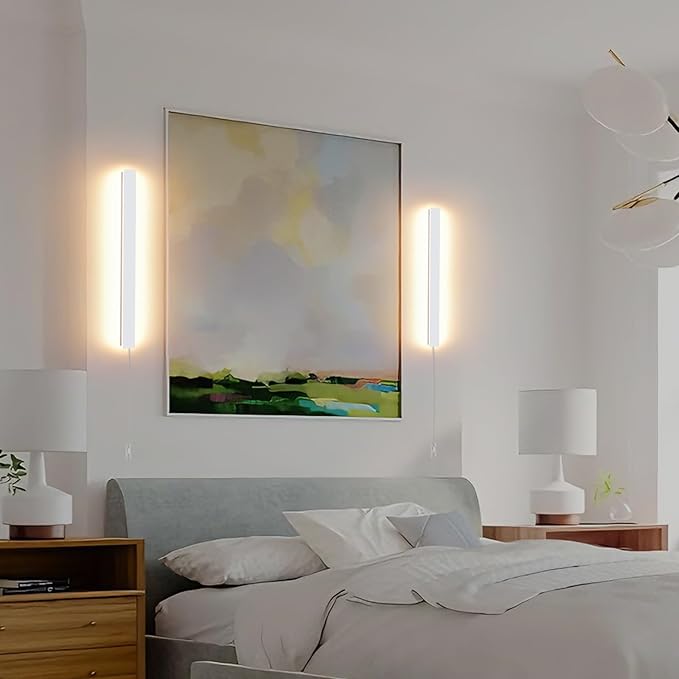 Modern Plug in Wall Sconces, 23.6 inch Frosted White LED Long Wall Lights, 12W Warm White 3000K Acrylic Indoor Wall lamp,with 59