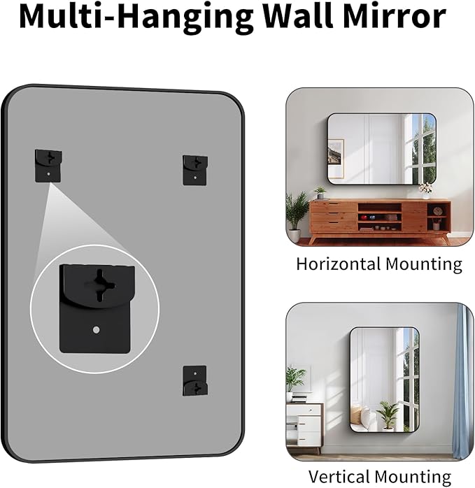 Koonmi Black Framed Bathroom Mirror - 36x55 Inch Shatterproof Tempered Glass Vanity Mirror for Bathroom Sink, Wall Mounted with Matte Aluminum Alloy Frame, No Distortion, Modern Decor