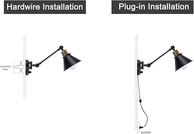 TRLIFE Wall Sconce Plug in, Dimmable Wall Sconce Wall Lights with Plug in Cord and Dimmer On/Off Knob Switch, Swing Arm Wall Light for Bedside Bedroom Stairway Living Room(1 Pack, 1 Bulb Included)