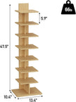 TUTOTAK Narrow Bookshelf, 8-Tier Bookcase, Spine Book Shelf for Small Space, Corner Standing Shelf for Living Room, Office, Study, Entryway, Natural BS06BN008