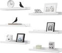 Floating Shelves Set of 6, White Wall Shelves with Lip, Display Shelves for Wall Decor, Modern Picture Ledge for Living Room, Bedroom, Nursery, Bathroom, Pictures, Books, Plants- White