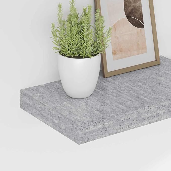 Concrete Grey Honeycomb MDF Metal Wall Shelf Set of 2 Floating Shelves 15.7 Inch Modern Minimalist Storage for Home Office Decor