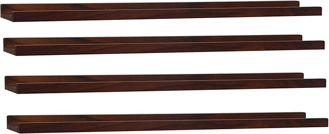 Long Floating Shelves Set of 4,Wood Picture Shelf for Wall with Ledge,Photo Frames Display Shelves Wall Mounted Rustic for Living Room Bedroom Kids Nursery,Home Decor Dark Walnut (36 Inches )
