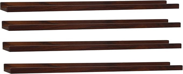 Long Floating Shelves Set of 4,Wood Picture Shelf for Wall with Ledge,Photo Frames Display Shelves Wall Mounted Rustic for Living Room Bedroom Kids Nursery,Home Decor Dark Walnut (36 Inches )