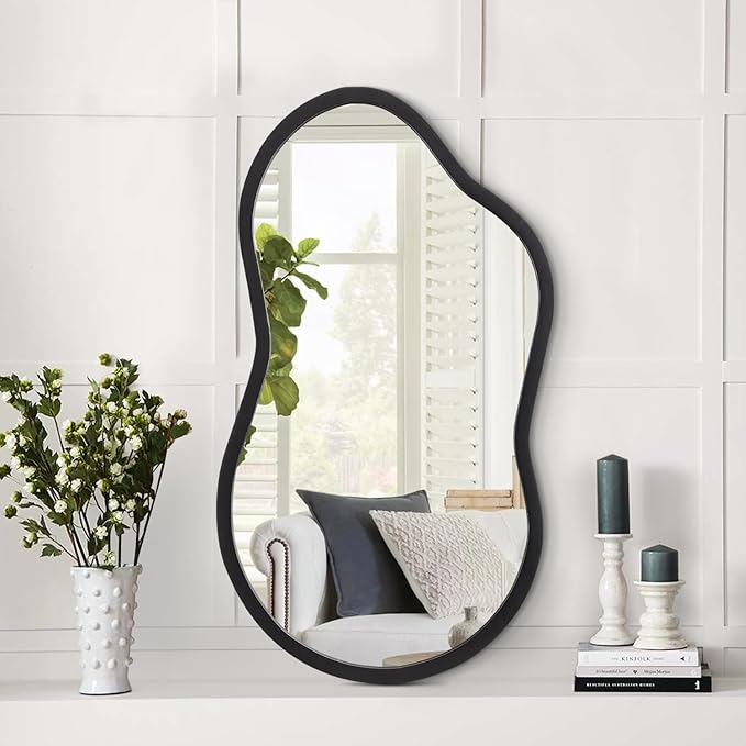 AAZZKANG Irregular Wall Mirror with Wood Framed Small Asymmetrical Black Hanging Mirrors for Bedroom Living Room Bathroom Entryway Dressing Room Decorative