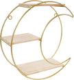 Floating Shelves Wall Mounted, 3-Tier Storage Display Rack Storage Display Rack Metal Wall Mount Display Organizer Holder for Home Decor,Gold (1, Round+ Moon)