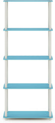 Furinno TURN-N-TUBE Storage Shelves, 5-Tier Book Shelf, Corner Shelf, Toolless Open Shelves, for Organization and Storage, Living Room, Garage, Home Office, Light Blue