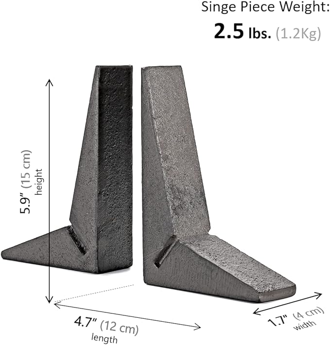 Ambipolar Cast Iron Bookends, Sharp Triangle Theme, Black Decorative Bookends for Home Decor, Office Desk, Bookshelves, Bookends for Heavy Books
